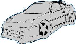 An stylized, animated image of a black and white Supra's paint morphing into a fully-colored, glittery blue.